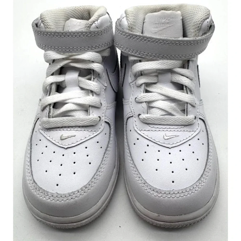 Nike Air Force 1 Mid LE White Leather Kids Sneakers Hook Loop US 8C DH2935-111